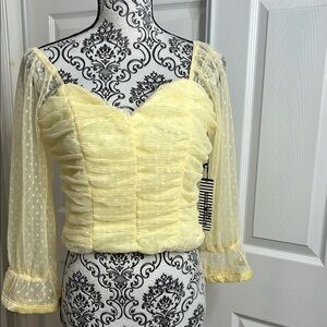 Haute Monde Yellow Ruched Blouse with Sheer Sleeves